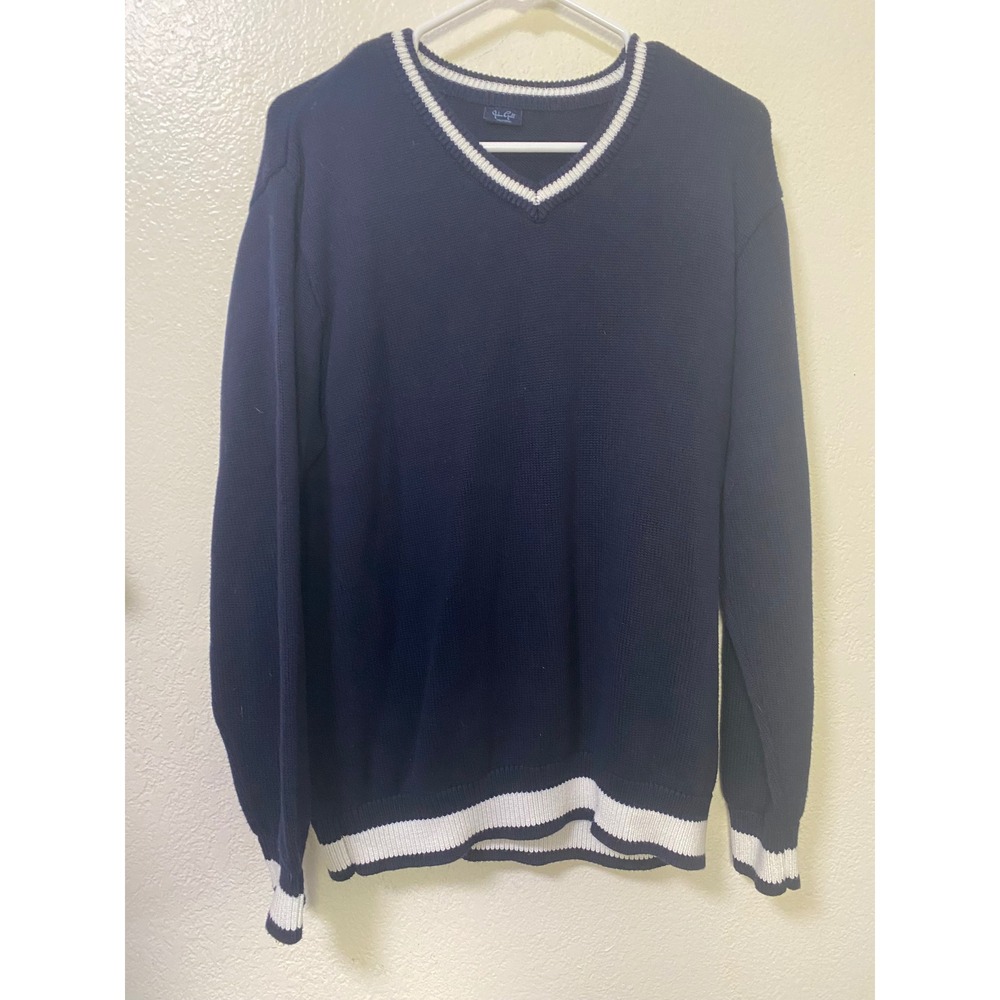 John Galt Brandy Melville Navy Blue Varsity Preppy V Neck Striped Knit Sweater
